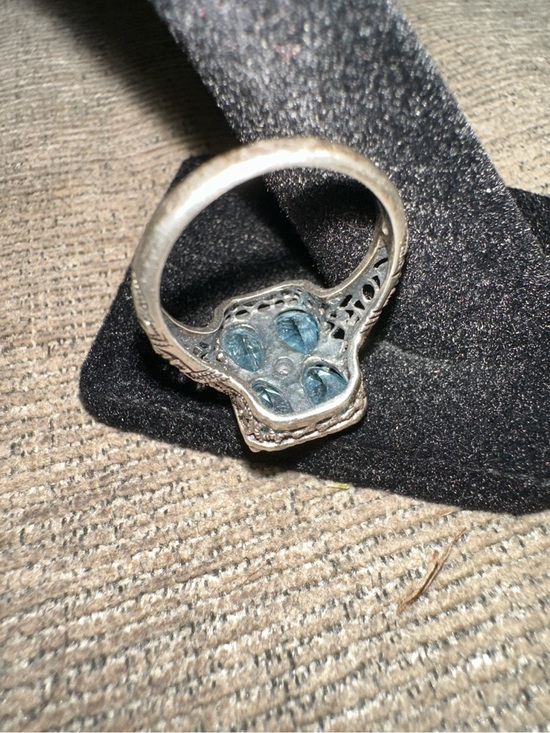 Vintage Art Deco Style Blue Topaz/aquamarine Tone Stmt Ring Silver Tone Sz 7 main image 0